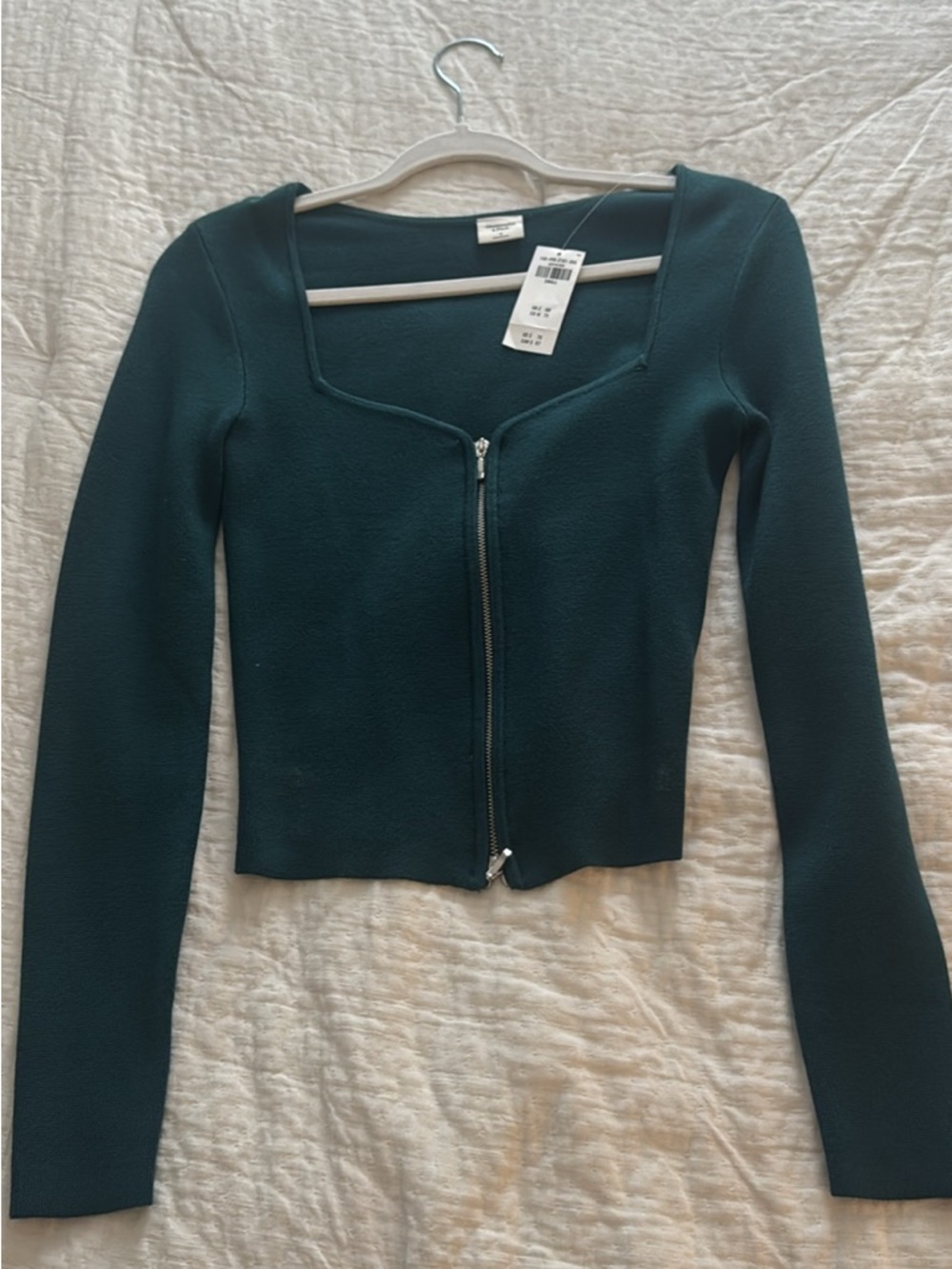Abercrombie & Fitch Teal Zip-Front Square Neck Sweater